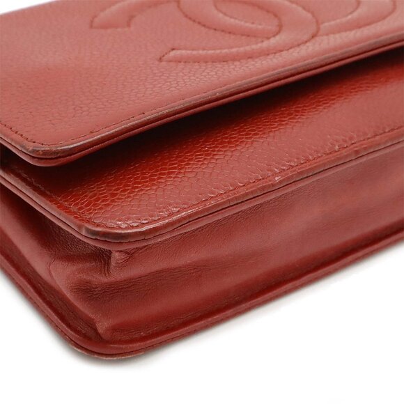 CHANEL Red Caviar Leather Logo Shoulder Bag - Picture 4 of 10